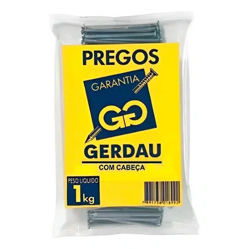 Prego de Aço com Cabeça Gerdau 19 x 36 (3.1/4" x 9) 1kg