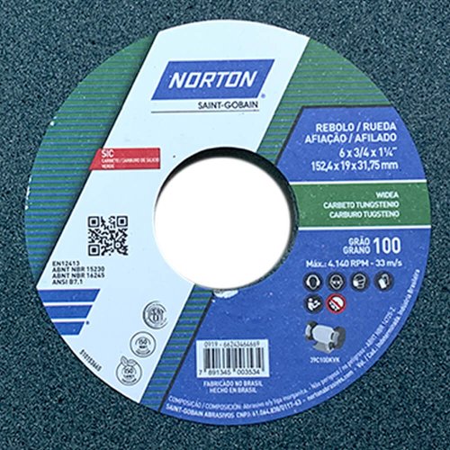 Rebolo Reto 39C100 6" x 3/4" x 1.1/4" - Norton