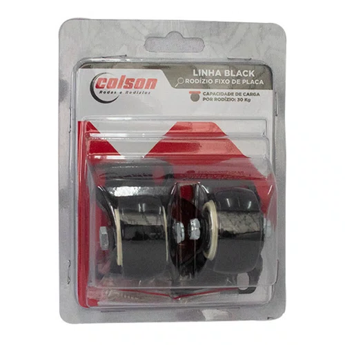 Rodízio Fixo Black 41mm 30kg com Placa e Roda Preto - Colson