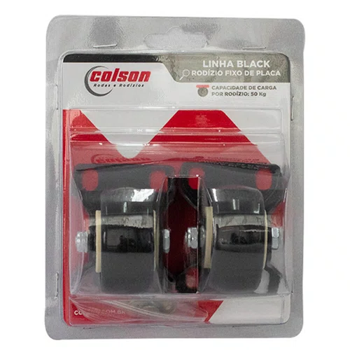 Rodízio Fixo  Black 50mm 50kg com Placa e Roda Preto - Colson