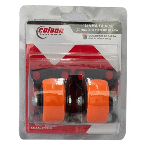 Rodízio Fixo Black 50mm 50kg com Placa Roda Laranja - Colson
