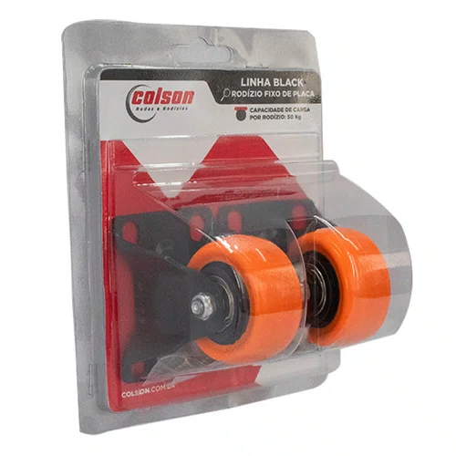 Rodízio Fixo Black 50mm 50kg com Placa Roda Laranja - Colson