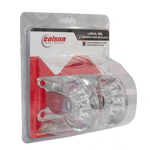 Rodízio Fixo Série Gel 75mm 50kg com Placa Roda Transparente - Colson