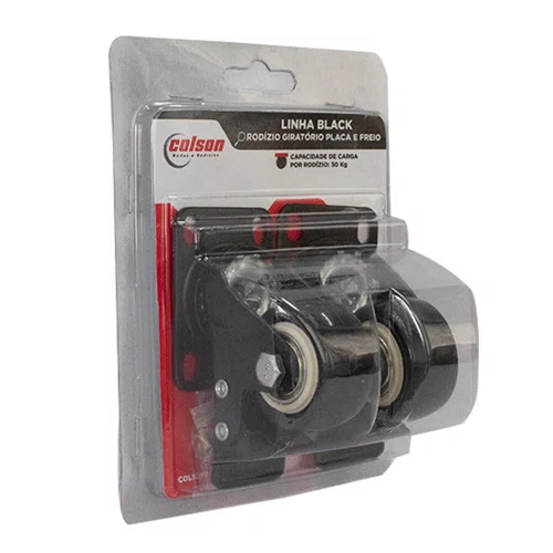 Rodízio Giratório Black 41mm 30kg com Placa e Freio e Roda Preto - Colson