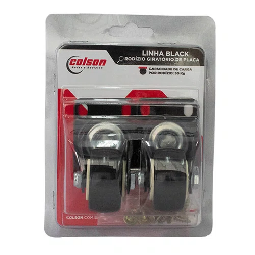 Rodízio Giratório Black 41mm 30kg com Placa e Roda Preta - Colson