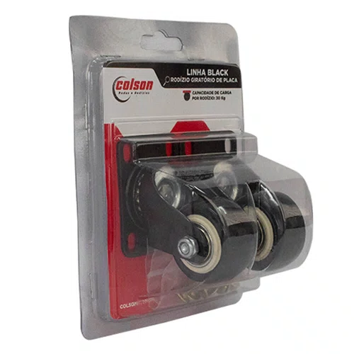 Rodízio Giratório Black 41mm 30kg com Placa e Roda Preta - Colson