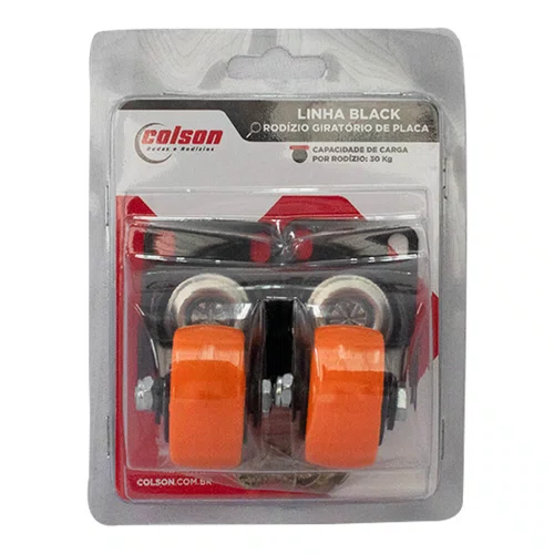 Rodízio Giratório Black 41mm 30kg com Placa Roda Laranja - Colson