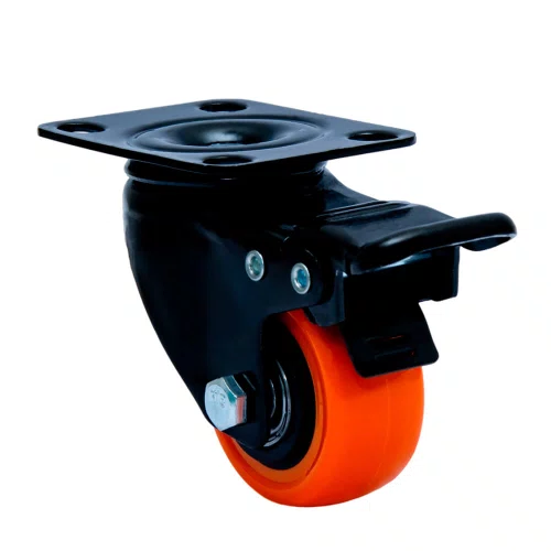 Rodízio Giratório Black 50mm 50kg com Placa e com Freio Roda Laranja - Colson