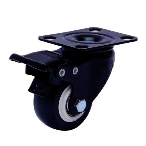 Rodízio Giratório Black 50mm 50kg com Placa e Freio Roda Preto - Colson