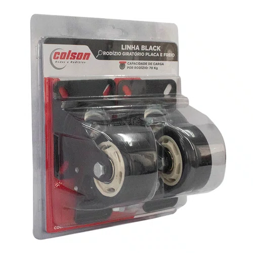 Rodízio Giratório com Freio Black 75mm 70kg Preto - Colson