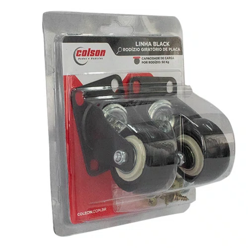 Rodízio Giratório Série Black 50mm com Placa 50kg Preto - Colson
