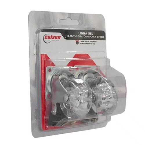 Rodízio Giratório Série Gel 50mm 40kg com Placa e Freio Roda Transparente - Colson