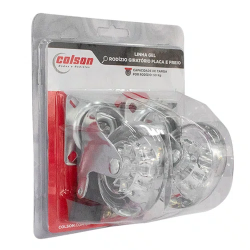 Rodízio Giratório Série Gel com Placa e Freio 75mm 50kg Transparente - Colson