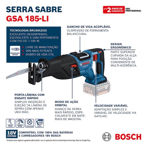 Serra Sabre à Bateria 18V GSA 185-LI - Bosch