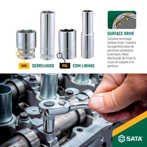 Soquete Sextavado Longo 1/2" de 16mm - Sata