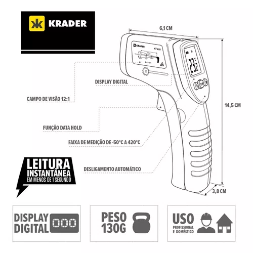 Termômetro Digital KT-420 Infravermelho 50-420 GRAUS - Krader