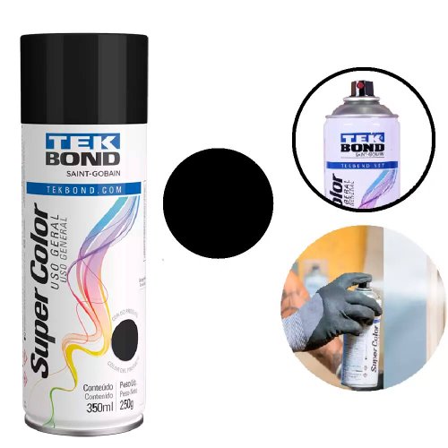 Tinta Spray Preto Brilhante Uso Geral 350ml/250g - TekBond