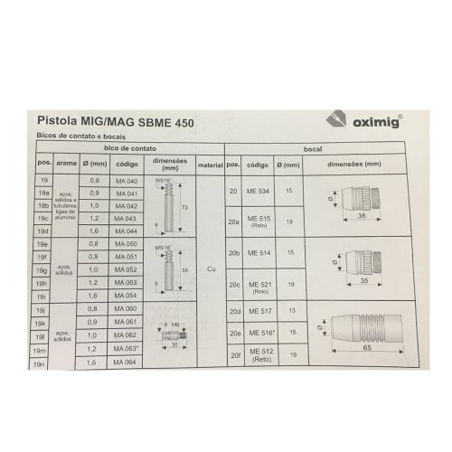 Tocha Mig SBME450 Sem Raspa 3.0M - Oximig