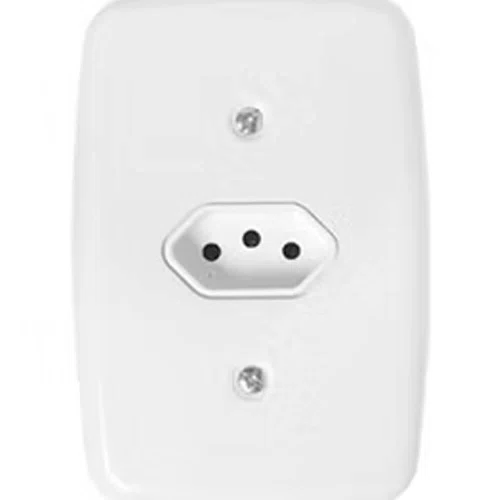Tomada Dupla 2P + T com Placa Branca 10A 250V - Pluzie