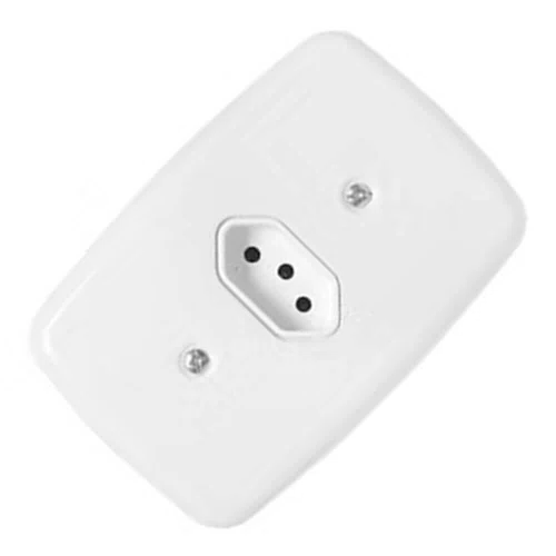 Tomada Dupla 2P + T com Placa Branca 10A 250V - Pluzie