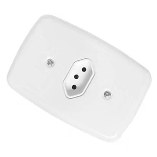 Tomada Dupla 2P + T com Placa Branca 10A 250V - Pluzie