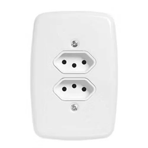 Tomada Dupla 4 x 2 2P + T com Placa Branca 10A 250V - Pluzie