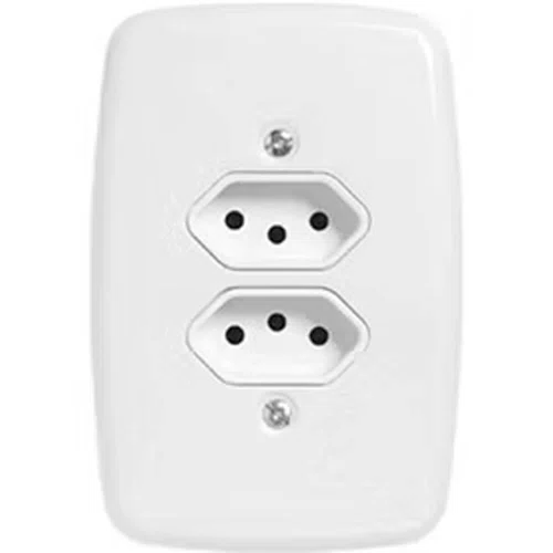 Tomada Dupla 4 x 2 2P + T com Placa Branca 10A 250V - Pluzie