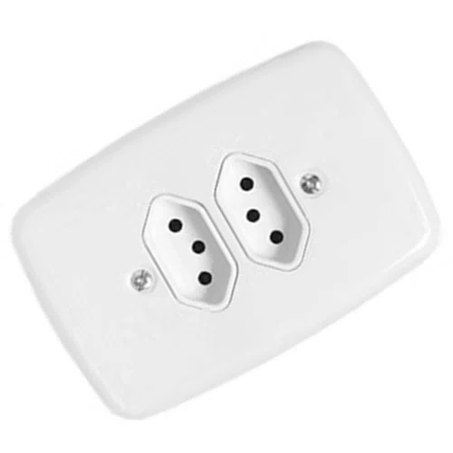 Tomada Dupla 4 x 2 2P + T com Placa Branca 10A 250V - Pluzie