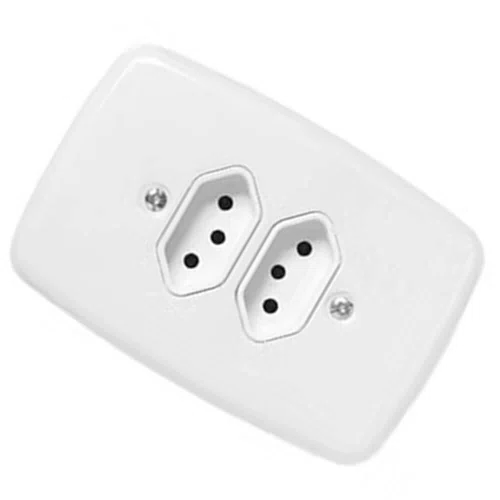 Tomada Dupla 4 x 2 2P + T com Placa Branca 10A 250V - Pluzie