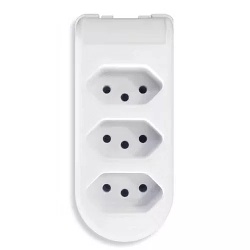 Tomada em Barra 3 Vias Branca 2P + T 10A 250V - Pluzie