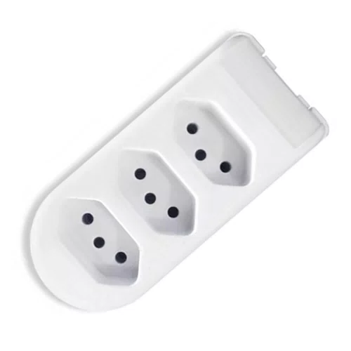 Tomada em Barra 3 Vias Branca 2P + T 10A 250V - Pluzie