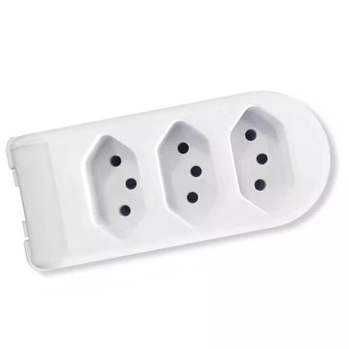 Tomada em Barra 3 Vias Branca 2P + T 10A 250V - Pluzie