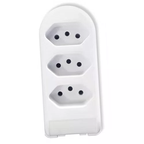 Tomada em Barra 3 Vias Branca 2P + T 10A 250V - Pluzie