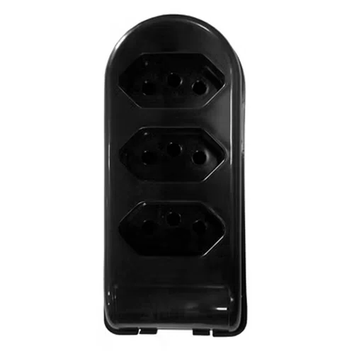 Tomada em Barra 3 Vias Preta 2P + T 10A 250V - Pluzie