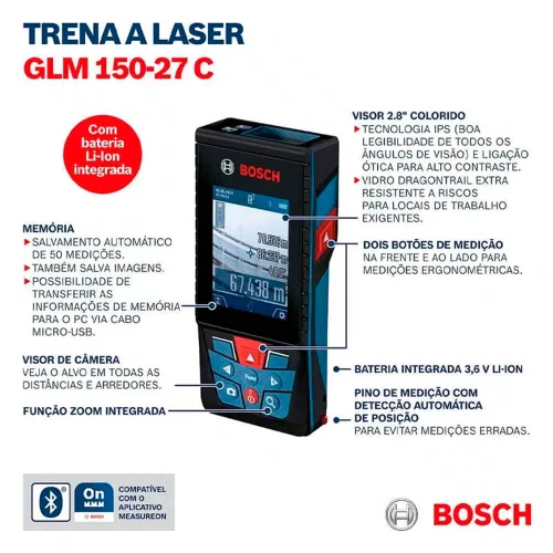 Trena à Laser PRO GLM 150-27 C com Alcance 150m - Bosch