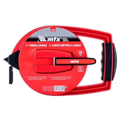 Trena de Aço Longa 50m x 12.5mm Fita Metálica e Estojo Plástico - MTX