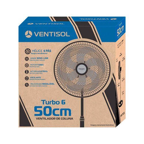 Ventilador de Coluna Preto Turbo 50cm 6 Pás Oscilante 127V Premium - Ventisol