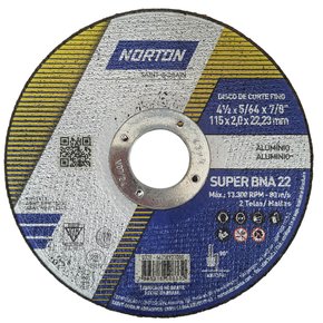 Disco de Corte Alumínio BNA22 - 115,2 x 2,0 x 22,23 - Norton Disco de Corte Alumínio BNA22 - 115,2 x 2,0 x 22,23 - Norton