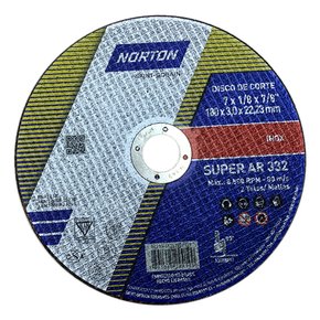 Disco de Corte AR332 - 180 x 3,0 x 22,23 - Norton Disco de Corte AR332 - 180 x 3,0 x 22,23 - Norton