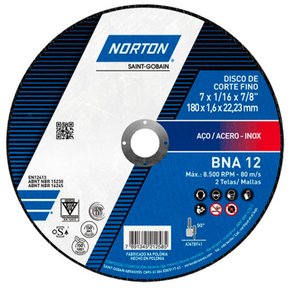 Disco de Corte BNA12 180 x 1,6 x 22,22mm - Norton
