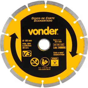 Disco de Corte Diamantado V3 180mm x 25,4mm - Vonder