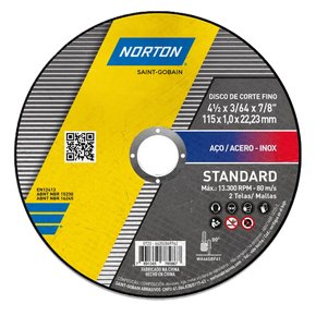 Disco de Corte Fino Standard - 115 x 1,0 x 22,23mm - Norton Disco de Corte Fino Standard - 115 x 1,0 x 22,23mm - Norton