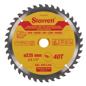 Disco de Serra Circular Metal Duro para Madeira 235 X 25MM 40D - Starrett
