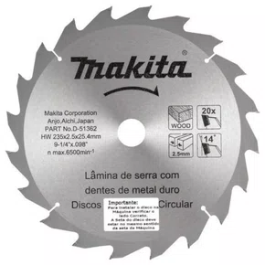 Disco de Serra TCT 235 x 25.4mm com 20 Dentes - Makita