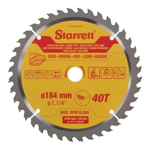 Disco para Serra Circular Metal Duro Madeira 184x20mm para 40 Dentes - Starrett