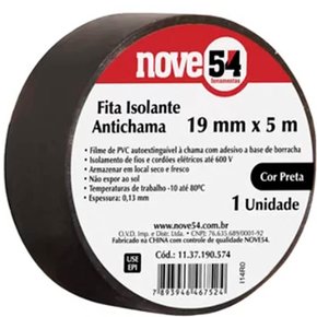 Fita Isolante Preta 19mm x 20m - Nova54 Fita Isolante Preta 19mm x 20m - Nova54