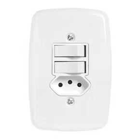 Interruptor 2 Teclas Simples + Tomada 2P + T 10A 250V - Pluzie