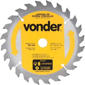 Lâmina de Serra Circular com Dentes de Metal Duro 185mm x 20mm 24D - Vonder