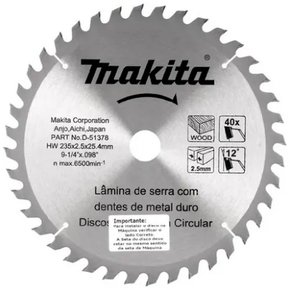 Lâmina de Serra TCT 235MM X 25.4MM X 40TA - Makita Lâmina de Serra TCT 235MM X 25.4MM X 40TA - Makita