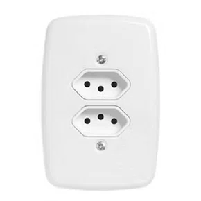 Tomada Dupla 4 x 2 2P + T com Placa Branca 10A 250V - Pluzie